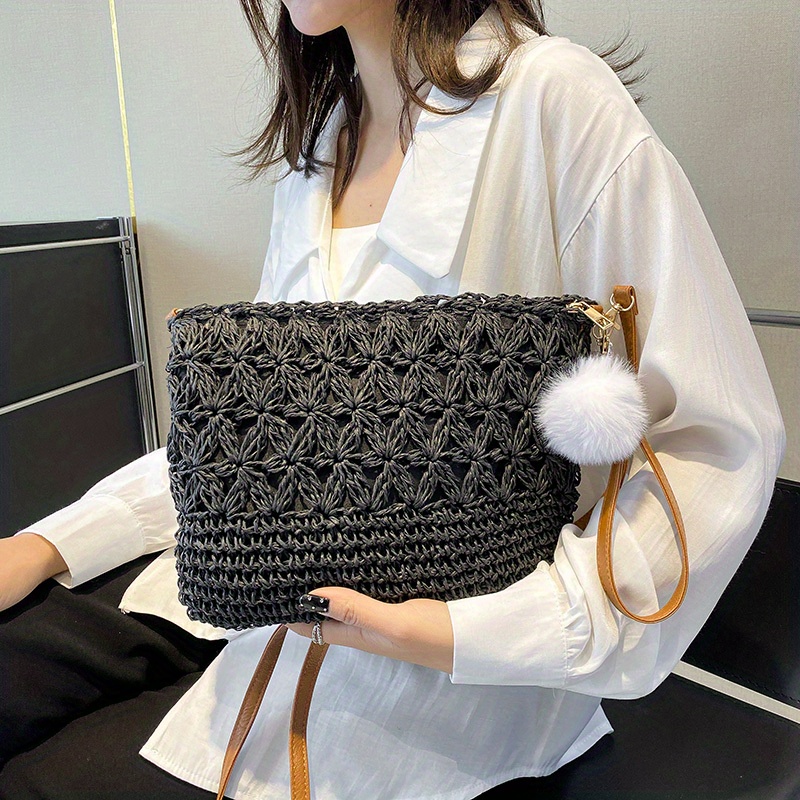 Handwoven Straw Clutch Bag with Zipper