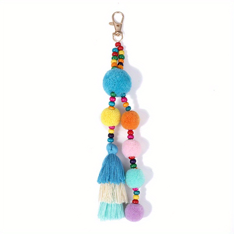 1pc Plush Ball Keychain Pendant With Tassel Bag Handbag Purse Ornament Pendant