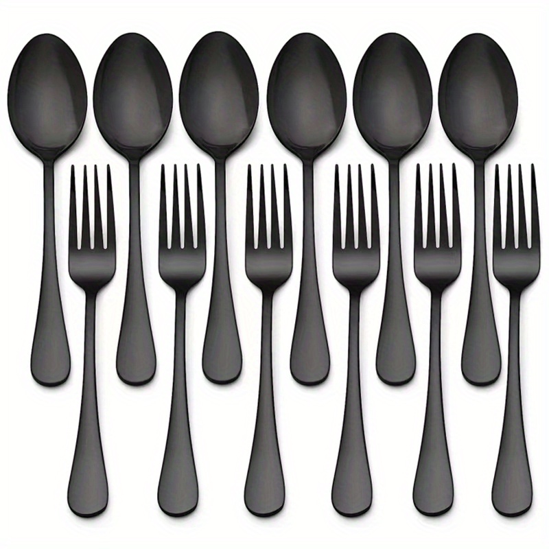 12pcs Stainless Steel Dessert Fork & Spoon Set for Home Kitchen Restaurant