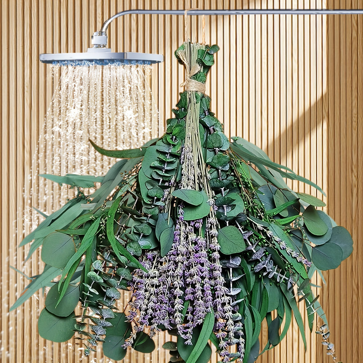 Lot de 52 bouquets de fleurs d'eucalyptus séchées et de lavande pour  douche, 43,2 cm, véritables feuilles d'eucalyptus argenté à suspendre,  plantes