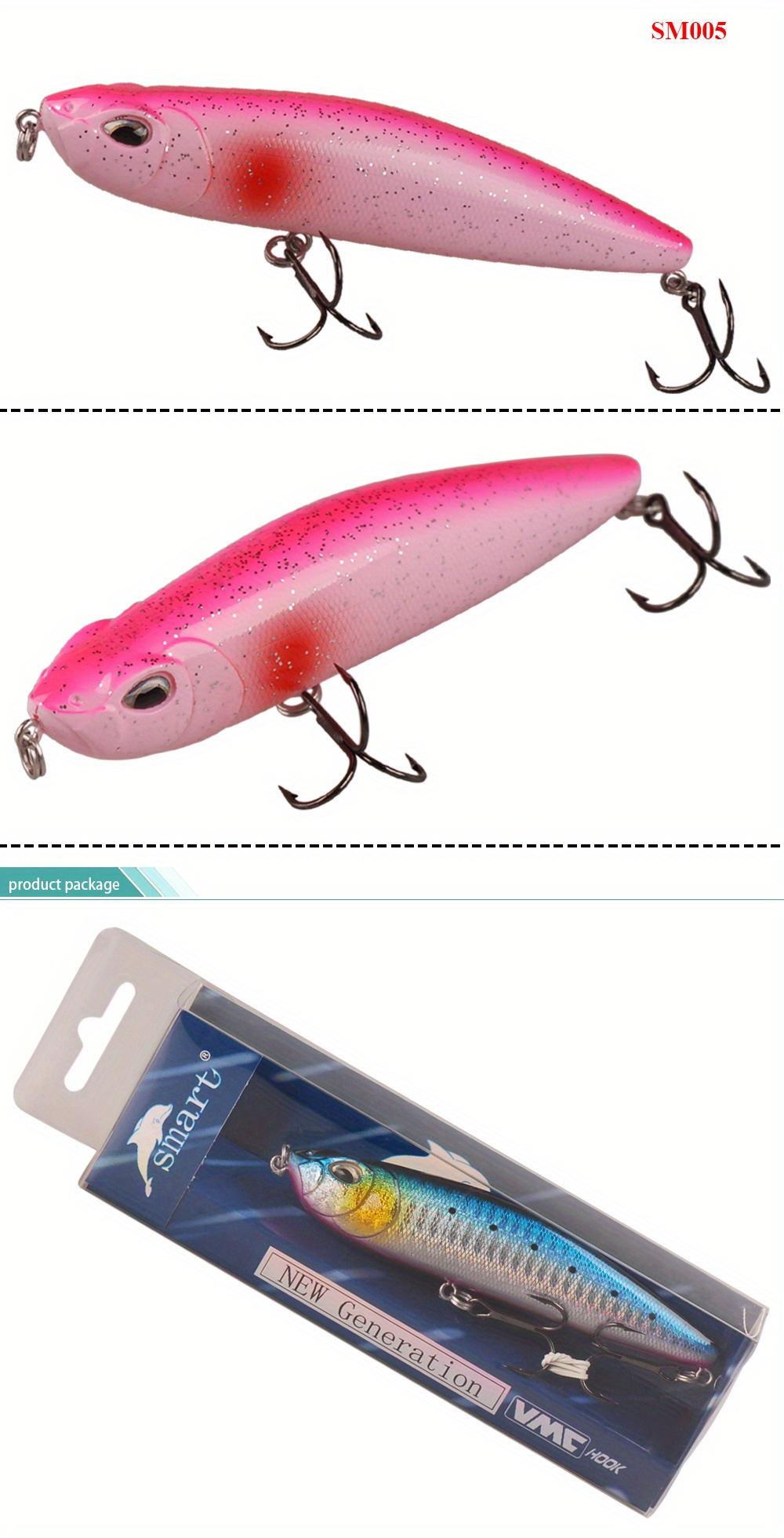 Premium Top Water Fishing Lure Floating Hard Bait Vmc Treble - Temu