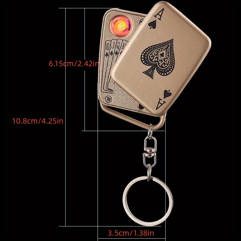 1pc rechargeable flameless lighter cigarette lighter portable mini windproof mahjong keychain playing card pattern details 2