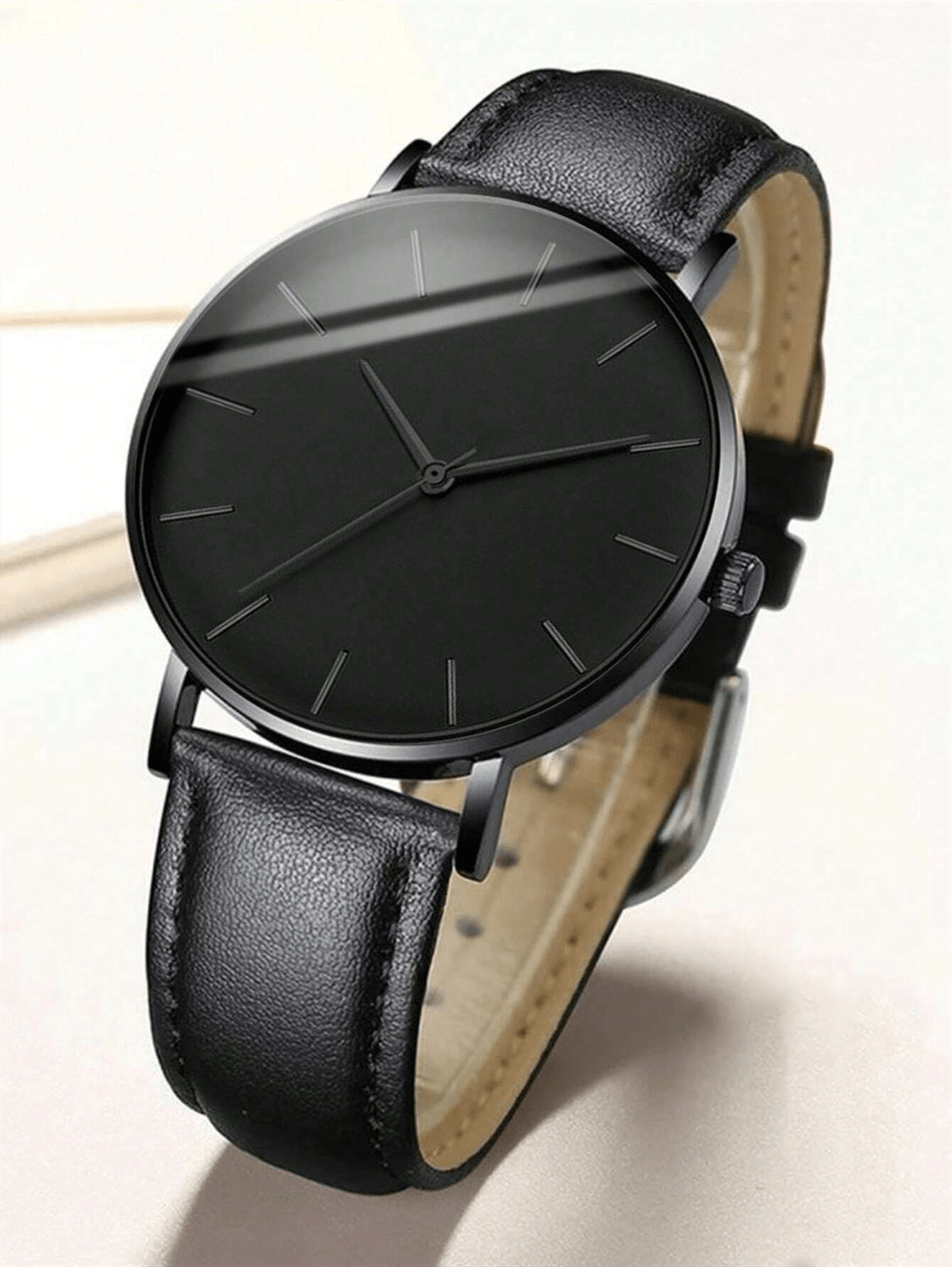 Fashion Men's Black Pu Strap Round Dial Quartz Watch - Temu