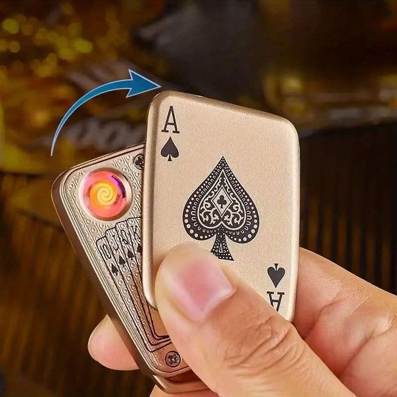 1pc rechargeable flameless lighter cigarette lighter portable mini windproof mahjong keychain playing card pattern details 0
