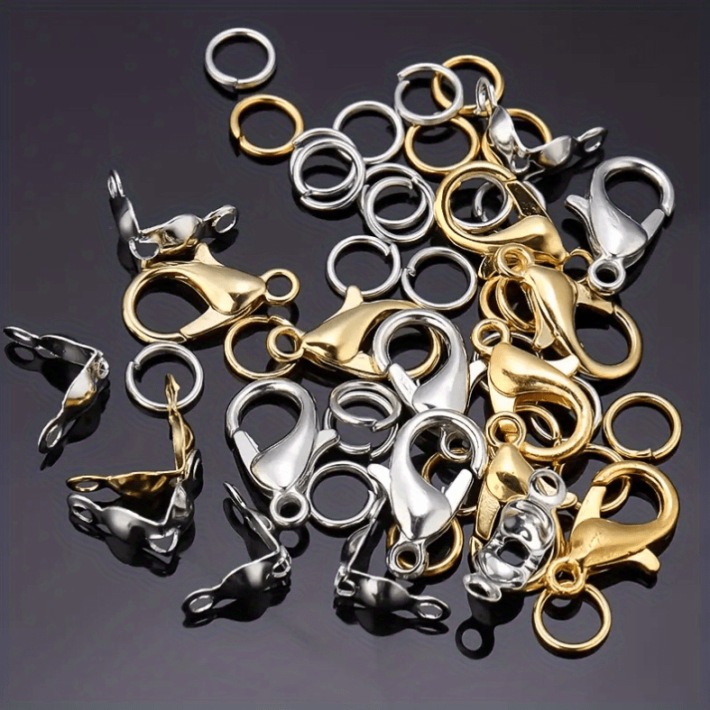 1255 Pcs Jewelry Making Accessories Set Brass Crimp Beads End Bead Tips Crimp  Beads Covers Wire Guardians Iron Open Jump Rings and Alloy Lobster Claw  Clasps for Craft Making 