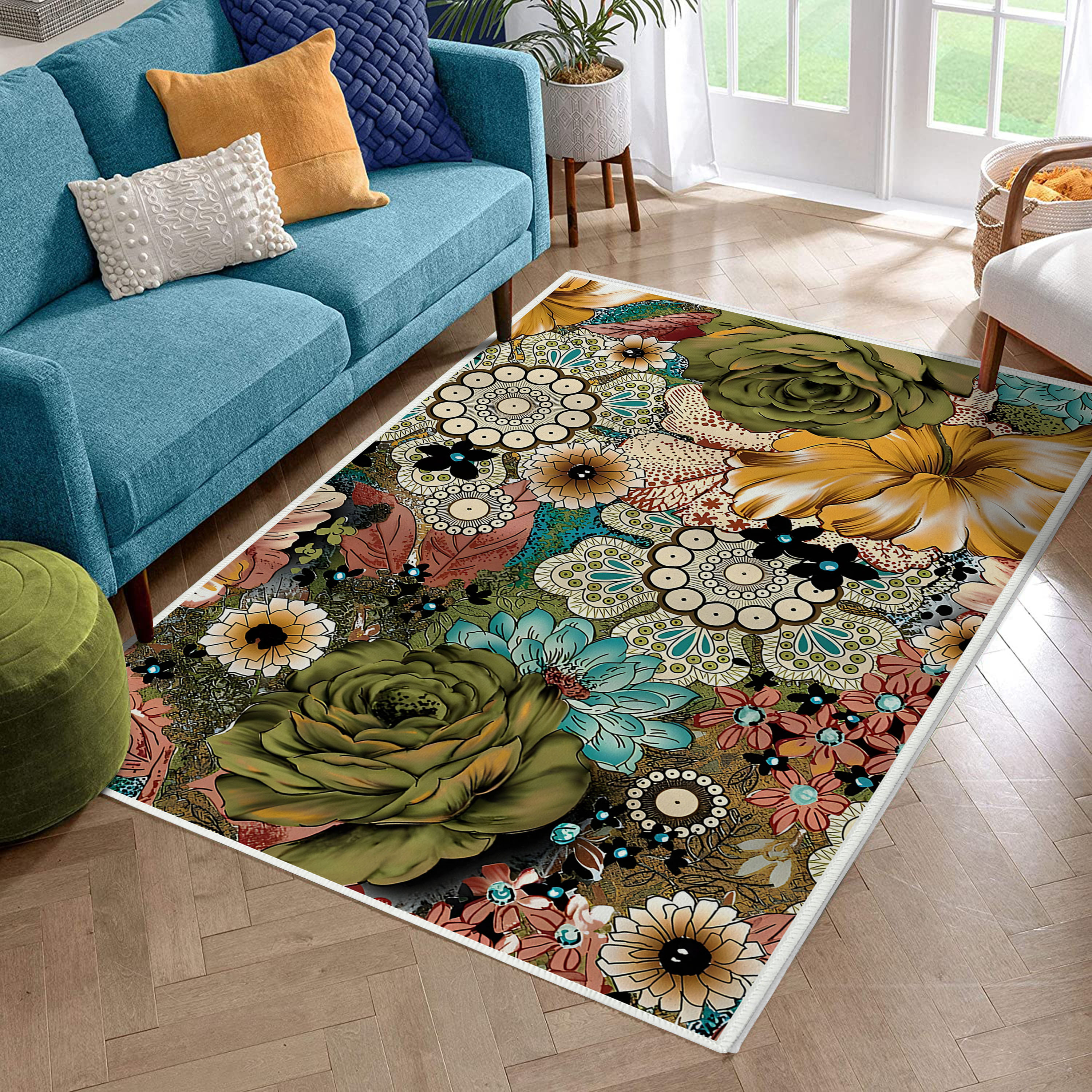 Floral Floor Cuttable 3D Mat Soft Rug Bedroom Door Washable Entryway Mat  Non Slip Pet Friendly Indoor Living Room Floor Carpet