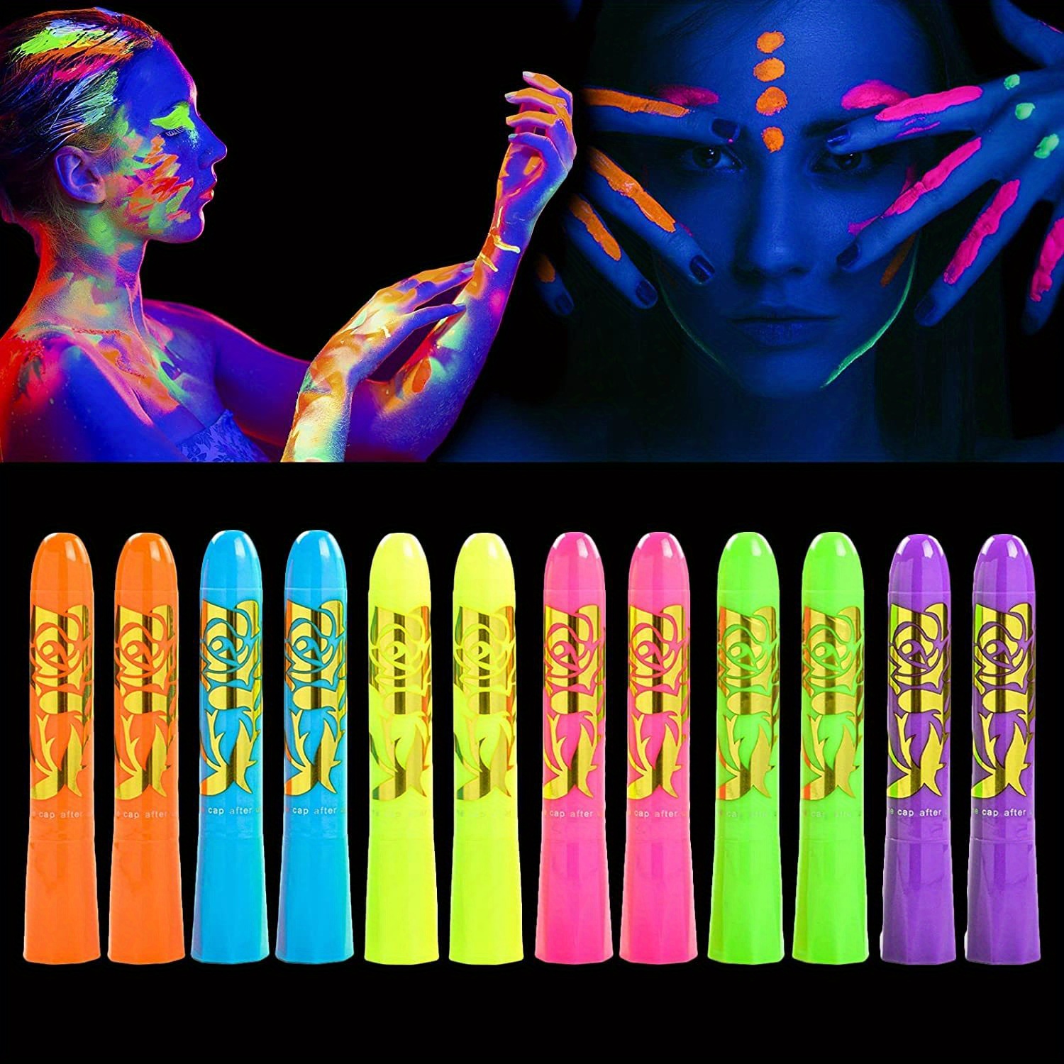 6pcs Luminous Crayons Face Paint,UV Fluorescent Paint Non Toxic