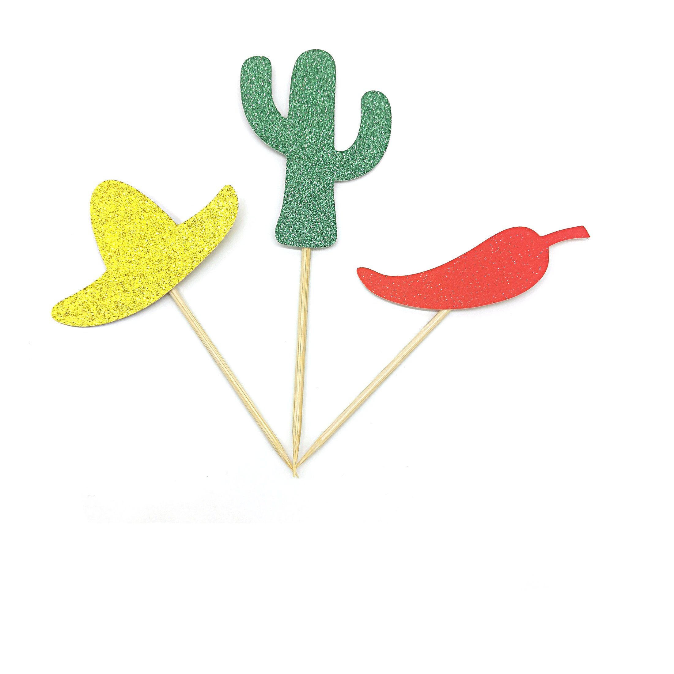 OUNONA 10 Pcs Cake Toppers Mexican Themed Straw Hat Chili Cactus