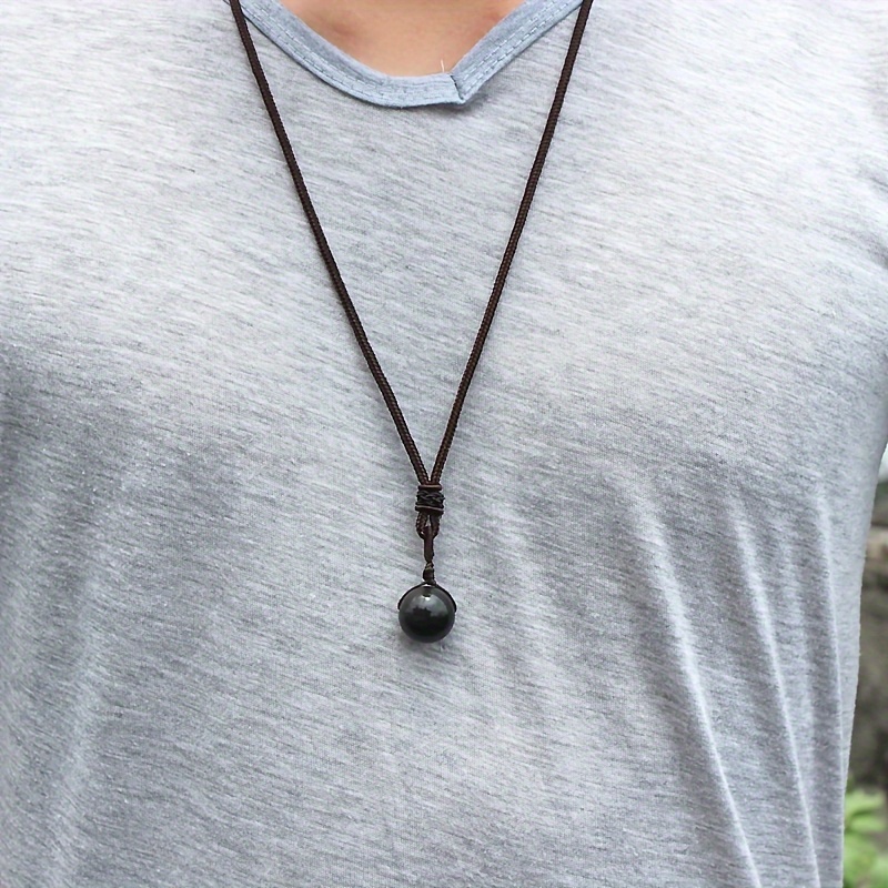 TEMU Natural Simple Obsidian Crystal Bead Necklace