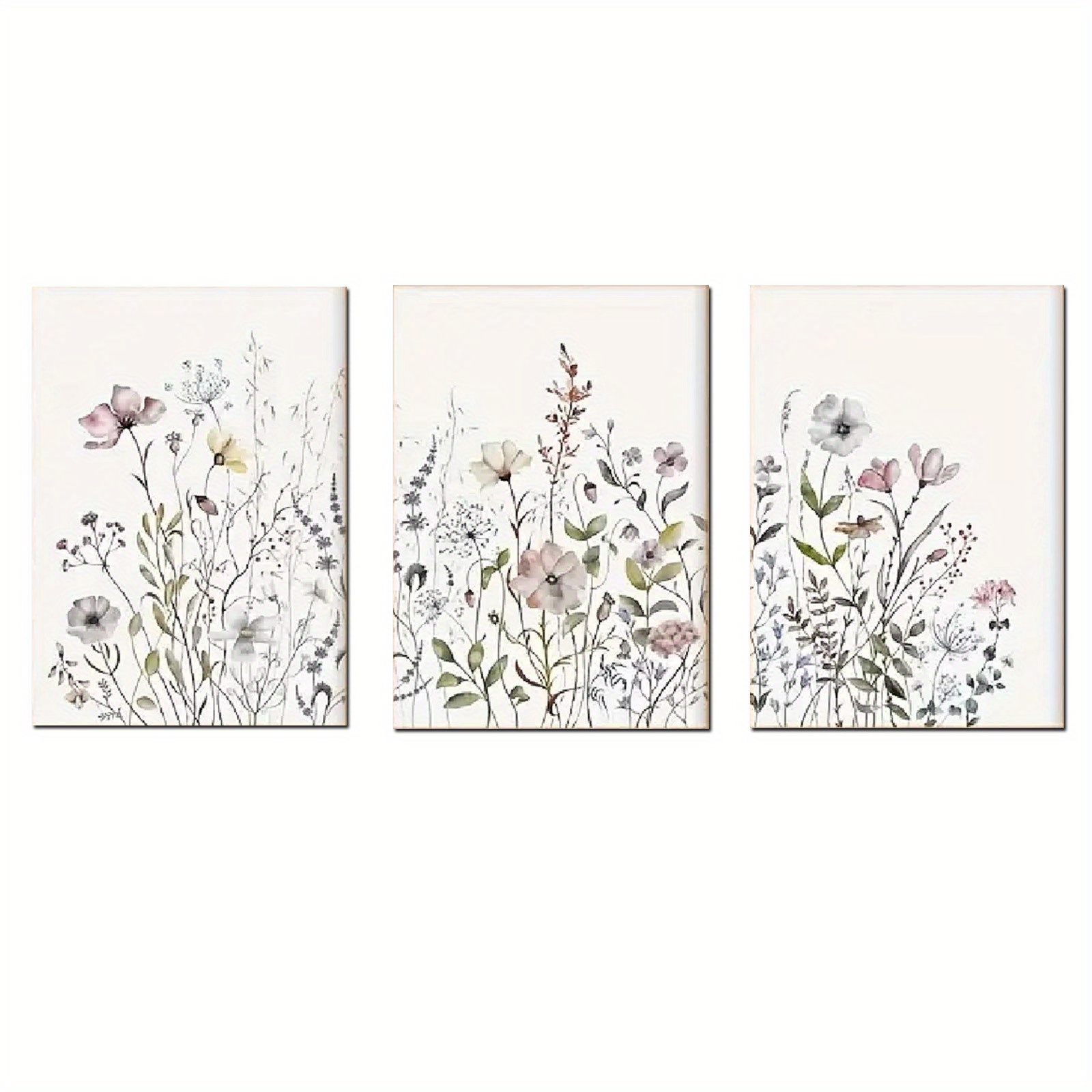 E-shop 3er-Set Wildblumen-Wandkunst ohne Rahmen Botanische Leinwandmalerei Blumenkunst Wanddekoration Gemälde 12x16in/30x40cm