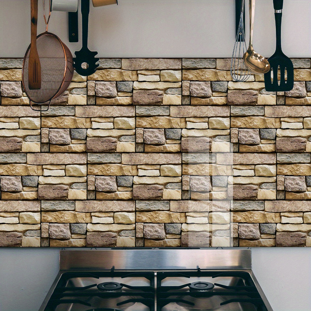 Yipa Vintage Stone Brick Tile Sticker Removable Kitchen Backsplash