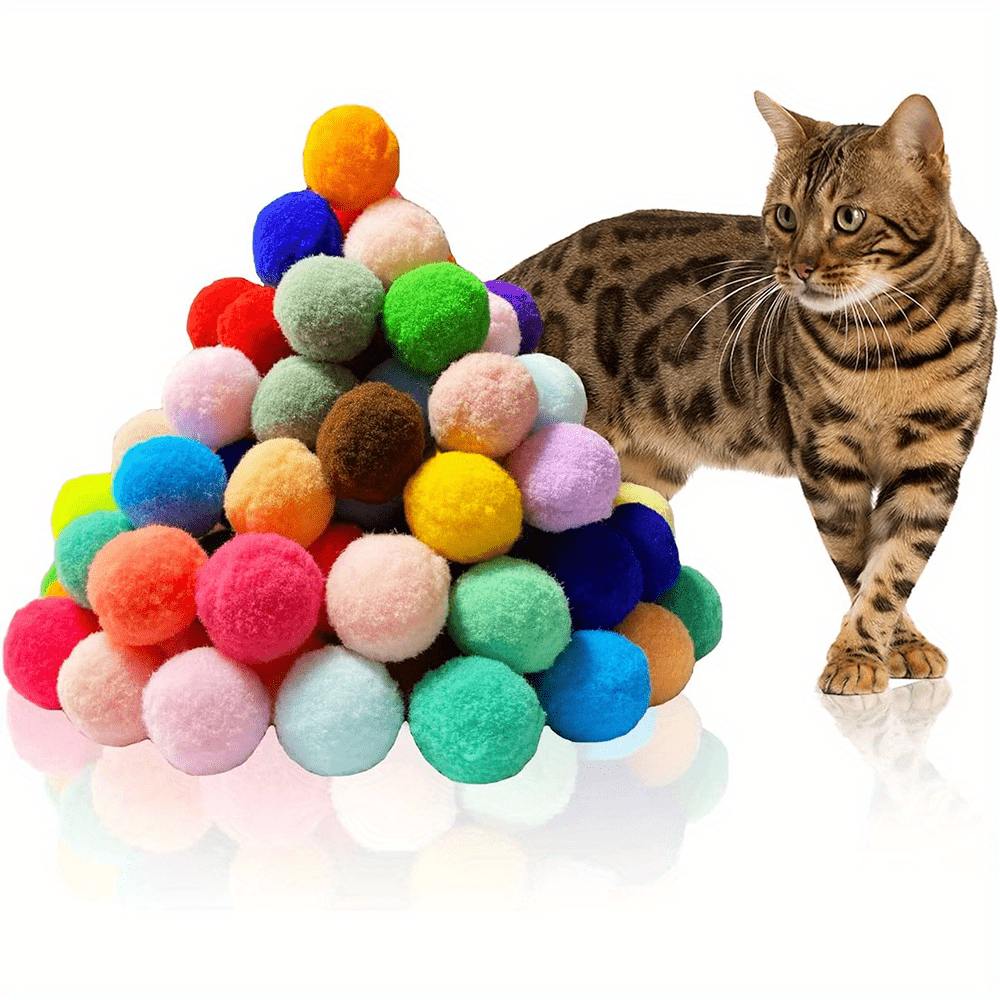 Colorful Cat Pom Pom Ball Toys Rainbow Cat Toy Balls Soft - Temu