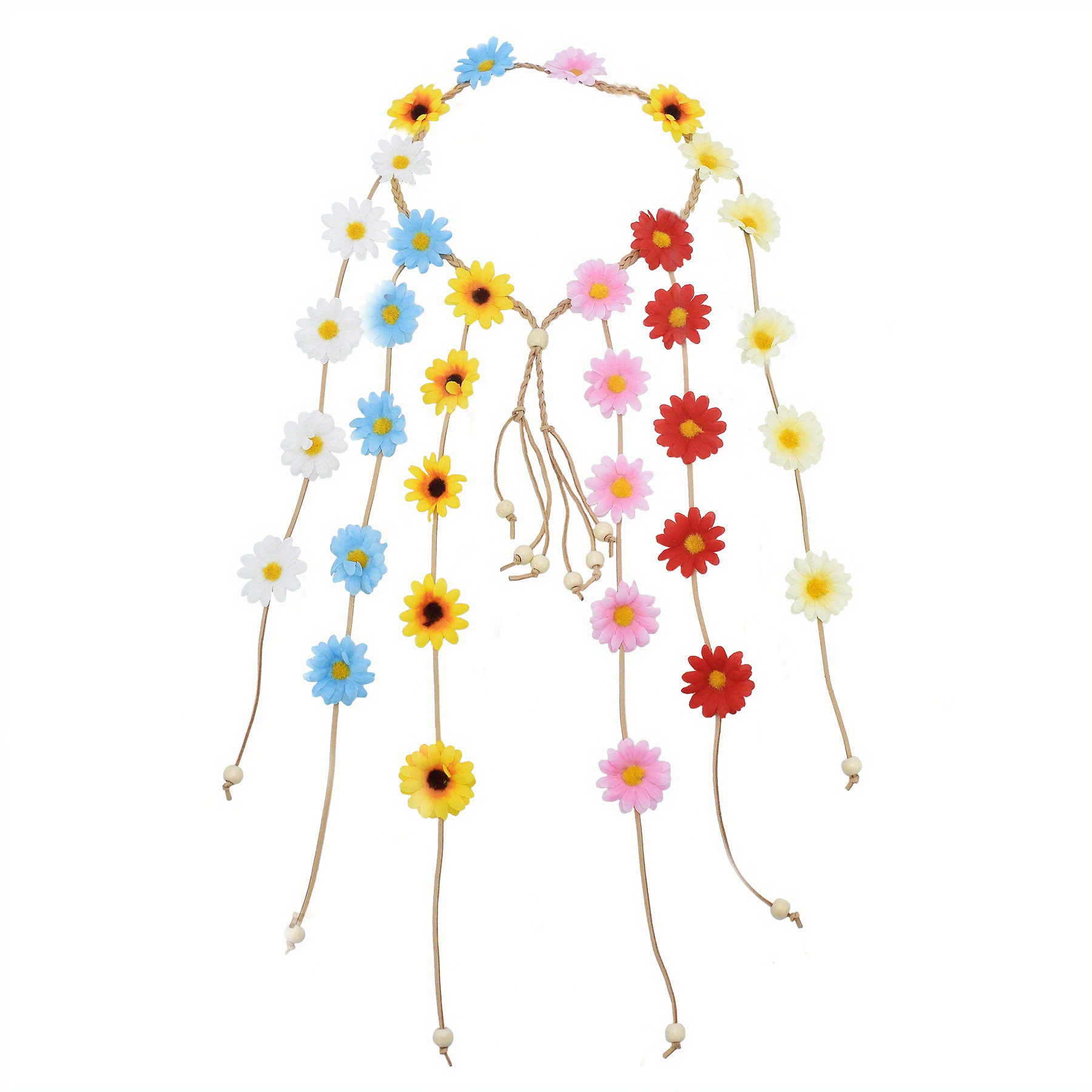 24 diademas de flores multicolor para mujeres y niñas, corona de flores  florales hippie con banda elástica ajustable para el cabello, accesorios  para