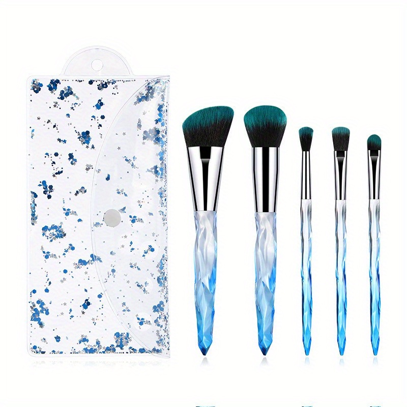 Makeup Brushes Premium Synthetic Bristles Crystal Handle Set - Temu