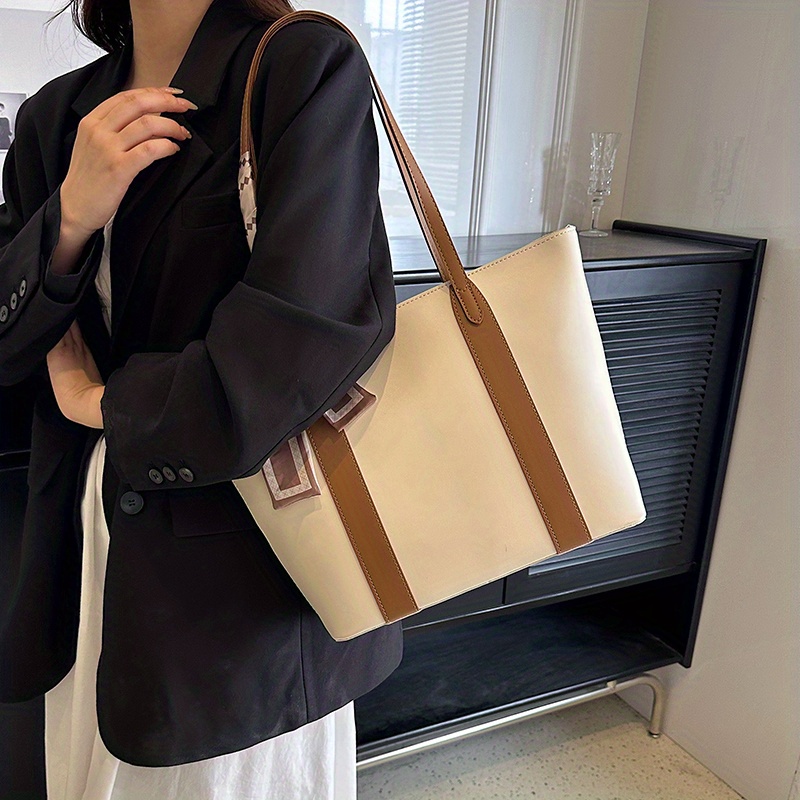 Simple Large Capacity Tote Bag, Fashion Scarf Decor Shoulder Bag, Women's  Commuting & Shopping Handbag - Temu