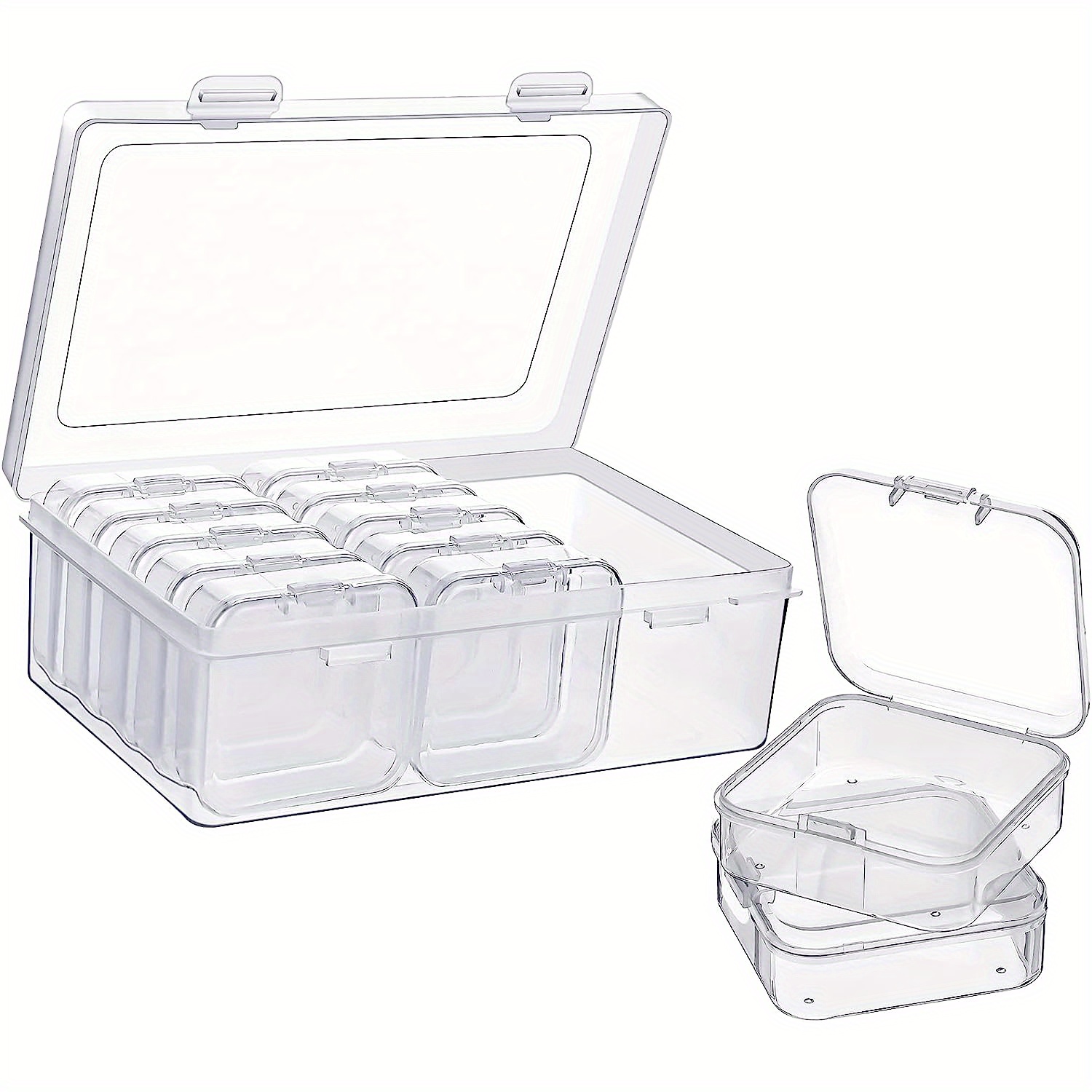Small Beads Organizer, 15pcs Plastic Mini Transparent Bead Storage  Container With Hinged Lid And Rectangular Clear Supply Box