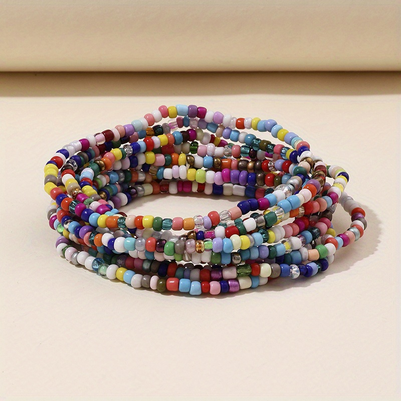 10PCS, Bohemian Bracelets Beaded Chains Colorful Round Heart For