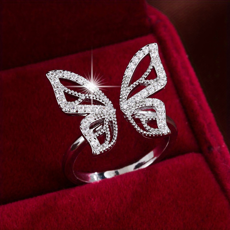 Hollow Wing Synthetic Zirconia Open Adjustable Fashion Ring