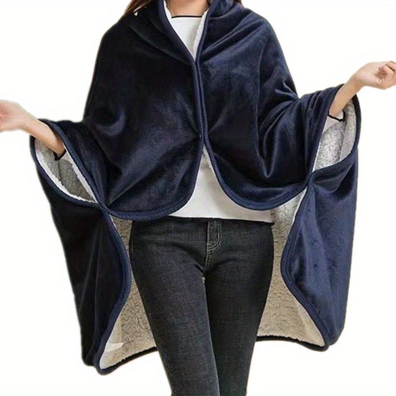 1pc wearable blanket double flannel sherpa shawl cover blanket air conditioning nap blanket cover waist legs lazy nap multi functional office blanket details 5