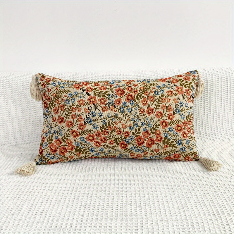 Image of 1pc Of Country Floral Jacquard Pillowcase, Pillow Insert Not Included, For Living Room Sofa Decoration, 18"x18" Or 12"x20