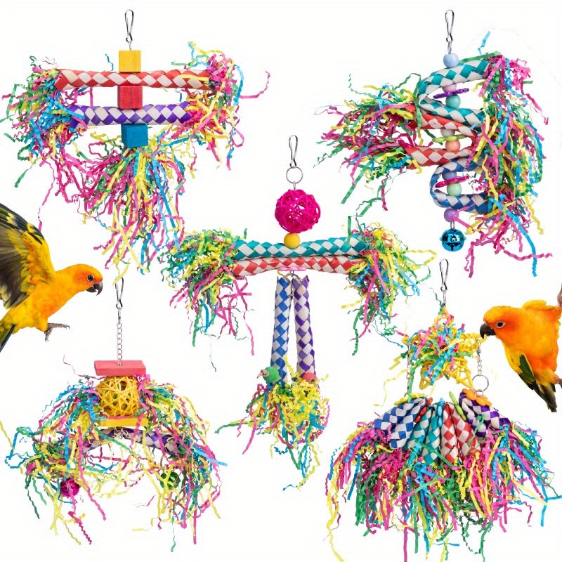 Image of 5pcs Colorful Parrot Toys Entertainment Set, Featuring Braided Tube Toys, Suitable For Small Pets