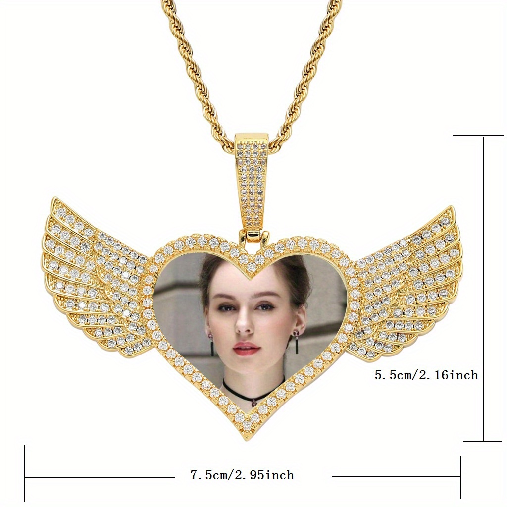 DIY Sublimation Necklace Pendant Angel Wings Rectangle Shape Sweater Chain  Gift
