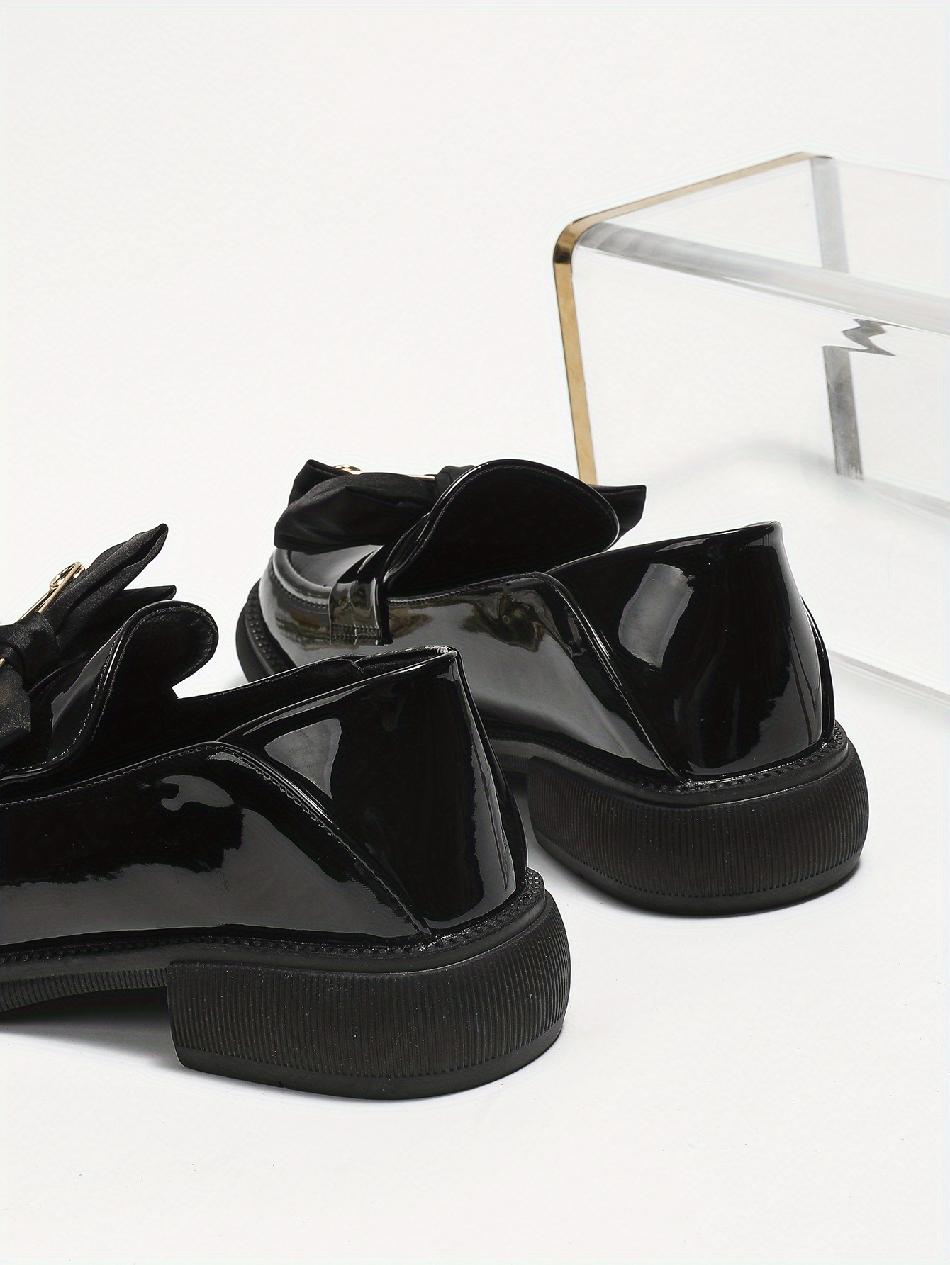 Women's Bowknot Loafers, Preppy Style Round Toe Patent Leather Shoes