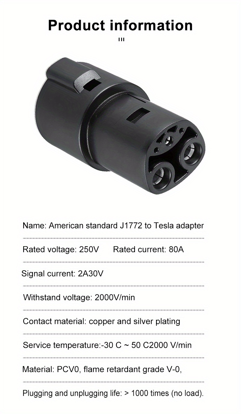 J1772 to Tesla Charging Adapter 60 Amp/ 250V AC, Compatible with Tesla  Model 3, Y, S, X – Portable Outdoor SAE J1772 EV Charger Adapter