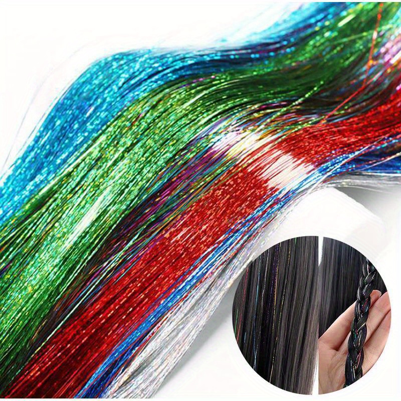 Rainbow Hair Tinsel Sparkle Holographic Glitter Extensions