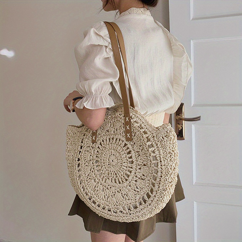 HORIALENCE Handgewebte Baumwoll-Seiltasche - 58x35cm, Weiß, Leichte Strand & Einkaufstasche