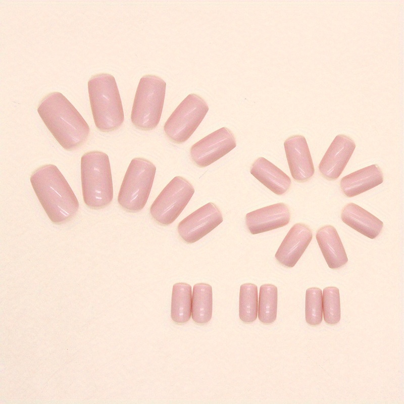 24pcs glossy medium square fake nails sweet pink full cover press on nails solid color false nails for women girls daily wear details 2