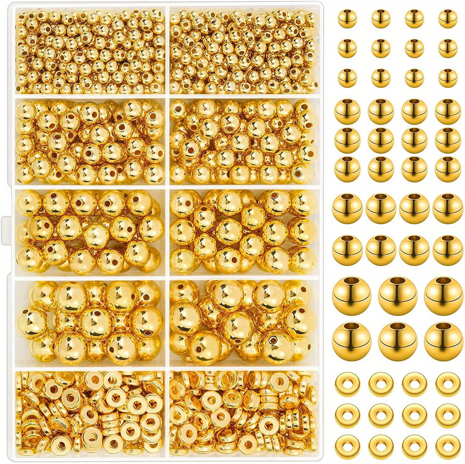 400 PCS 4mm Gold Beads for Jewelry Making Gold Plastic Beads Gold Plated  Brass Beads Gold Smooth Round Spacer Beads for DIY Bracelet Jewelry Making
