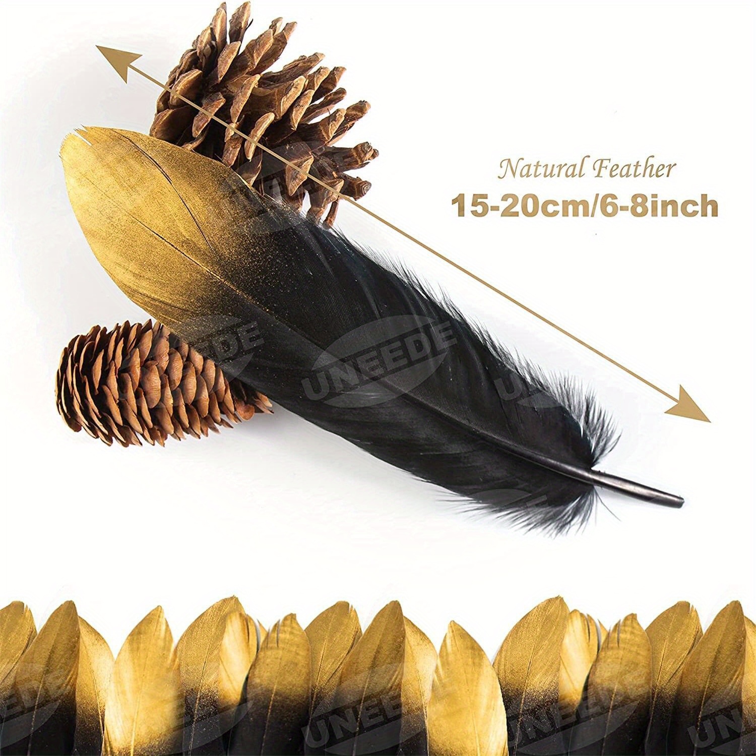 Golden Tipped Blackfeathers Natural Goose Feathers For Diy - Temu