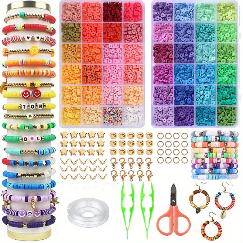 TOYSURY 10800 Pcs Clay Bead Bracelet Kit 48 Color Round Flat Clay Beads for  Jewelry Bracelet Making Kit Beads Set Heishi Beads DIY Arts and Crafts