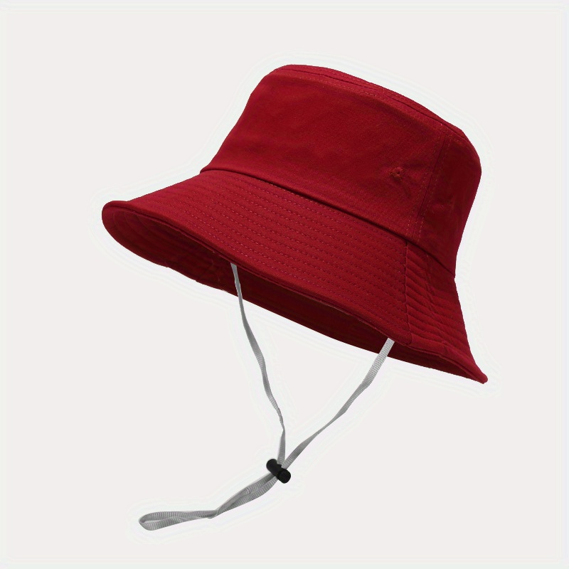 1pc Wide Brim Strap Windproof Rope Bucket Hat Solid Color Outdoor