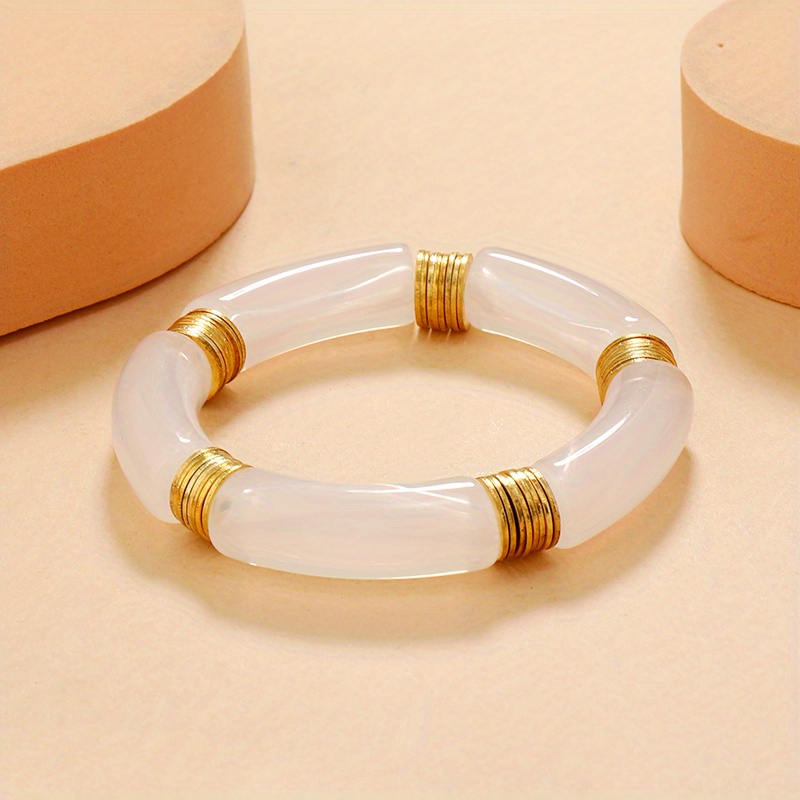 Style Bohémien Bracelet Tube En Acrylique, Bracelet Rétro Multicolore En  Tube Courbé Épais Avec Motif Marbré Jelly…