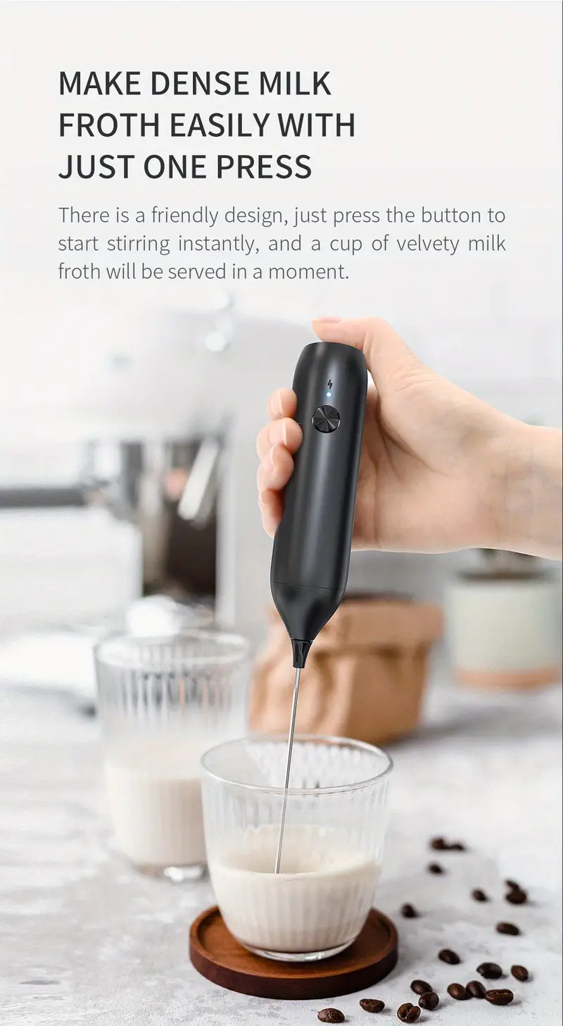 1pc portable rechargeable electric milk frother foam maker handheld foamer high speeds drink mixer egg beater coffee frothing wand details 0