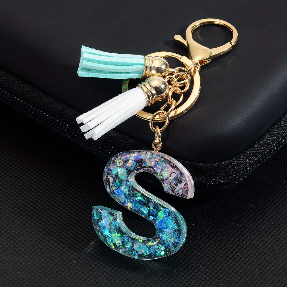 1pc Initial Letter Shape Keychains A-M English Letter Keychain Pendant with Plush Ball Resin Pendant Bag Purse Ornament,Temu