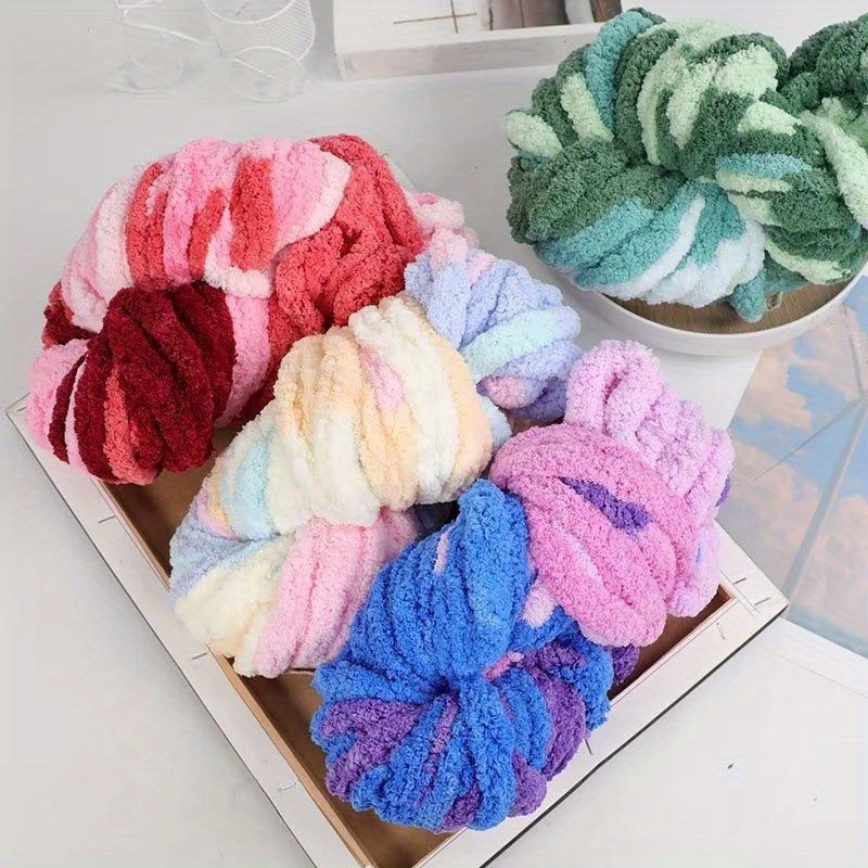 Cyan Bulk Chenille Chunky Yarn,Blanket Making Kit,Chenille Knitting  Yarn,Arm Knitting Kit,Chunky Knit Blanket Yarn,Jumbo Knitting Yarn,250g