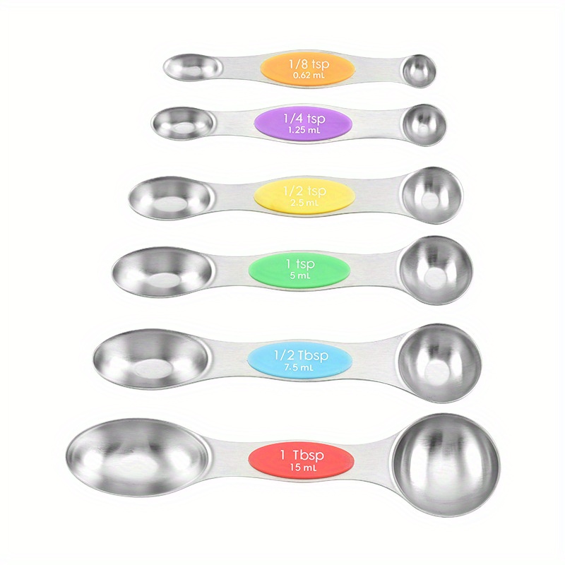 Magnetic Measuring Spoons Set of 6 Stainless Steel Dual Sided Stackable  Teaspoon