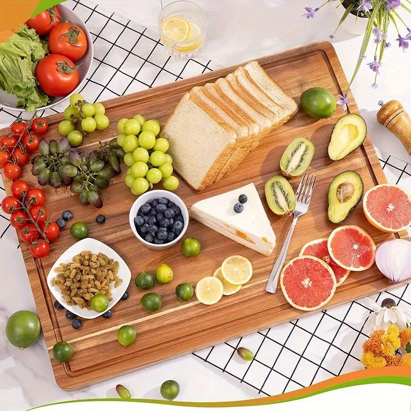 Wood Cutting Board Acacia Cutting Board Grooved Breakfast - Temu Canada