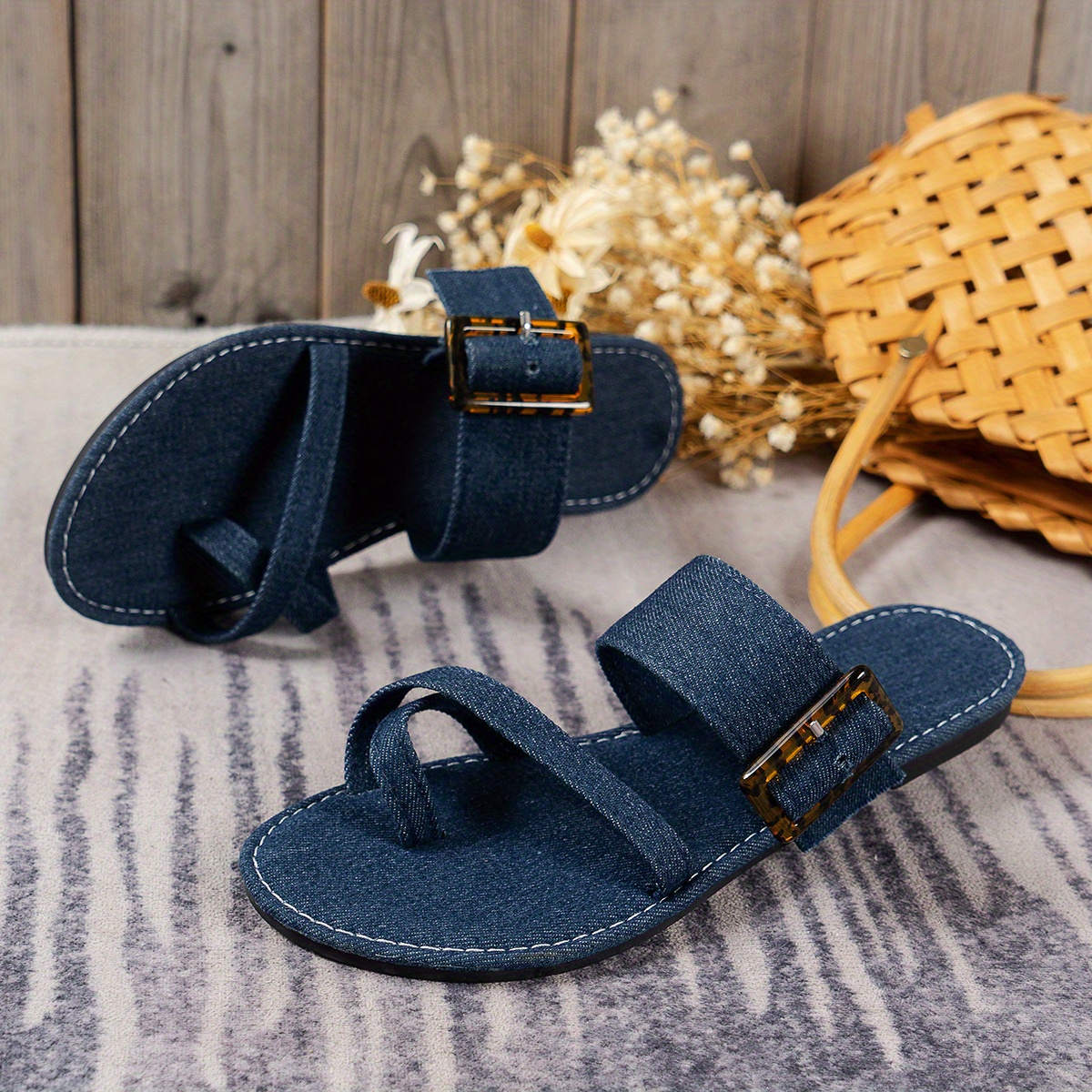 Denim discount slide sandals