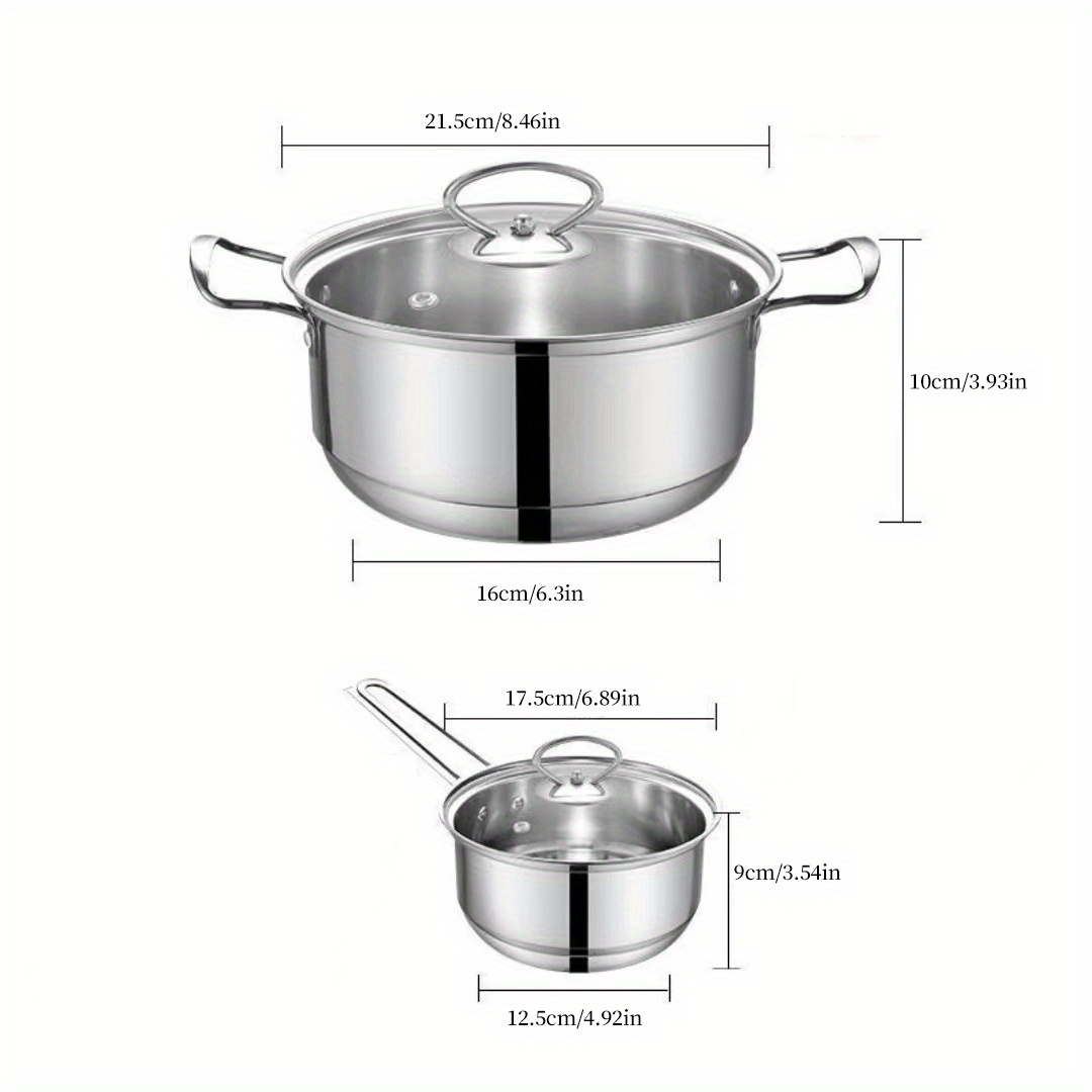 Stainless Steel Cookware Set Flat Bottom Frying Pan Soup Pot Milk Pot Kit  Induction Cooker Cooking Pan For Home - Temu