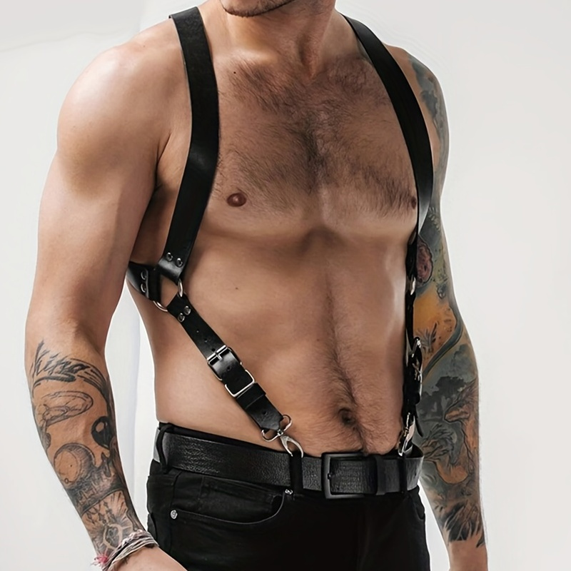 Fashion Body Harness Leather Bondage Suit Mens Braces Belts 