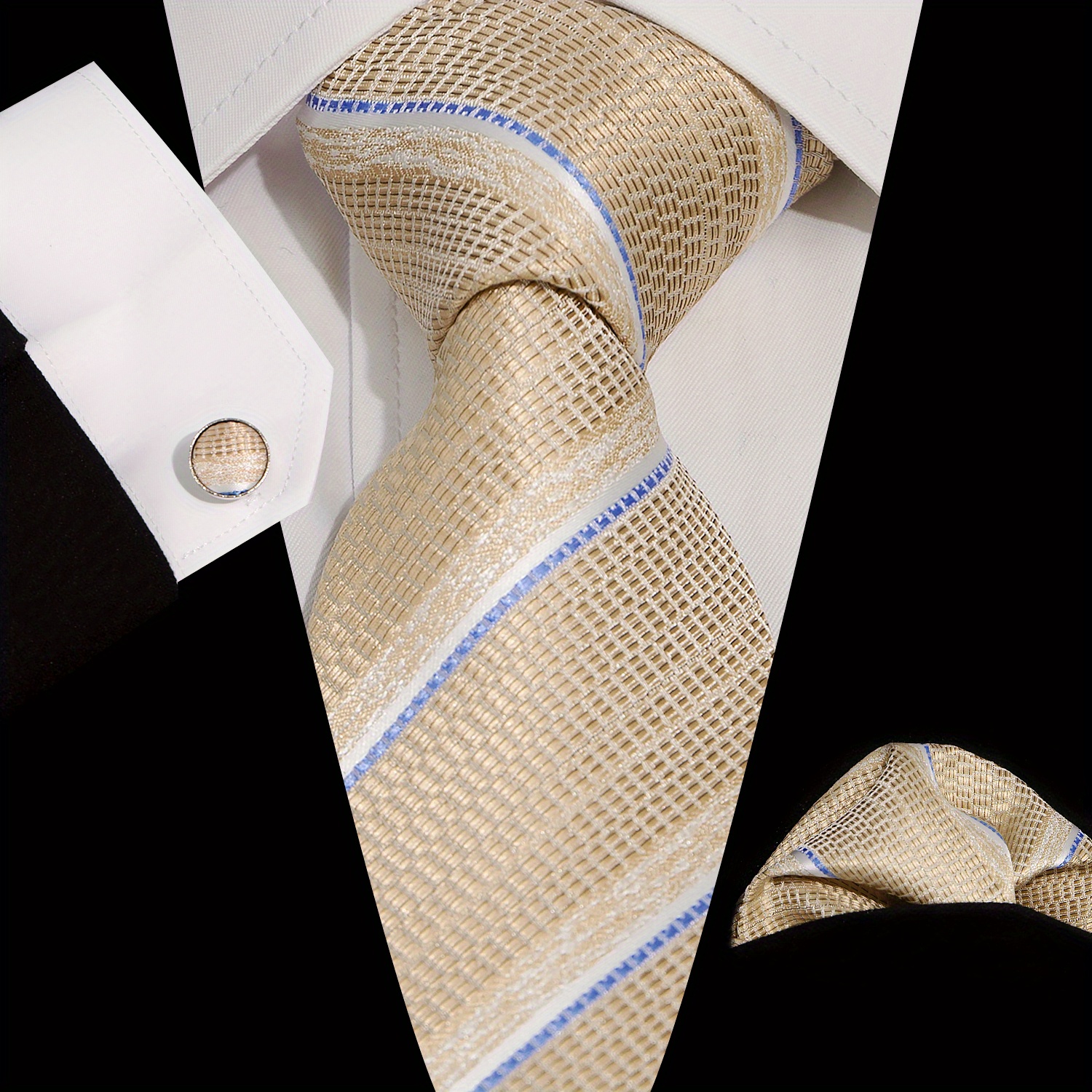 1 Set of Tie, Pocket Squares Handkerchief, Cufflinks and Tie Clip, Ties Set for Men, Wedding Suit Accessories, Holiday Gift Box,Temu