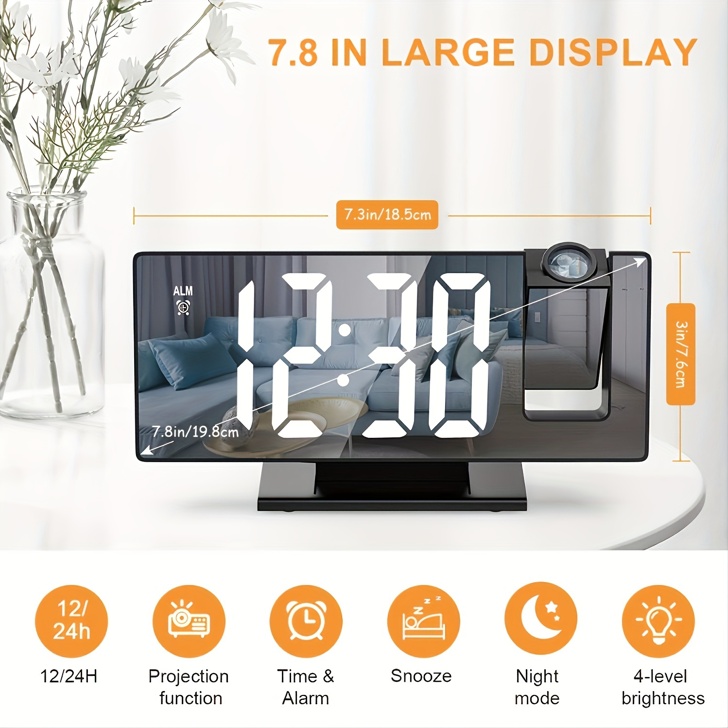 Large Led Screen Digital Projection Alarm Clock For Bedroom Temu