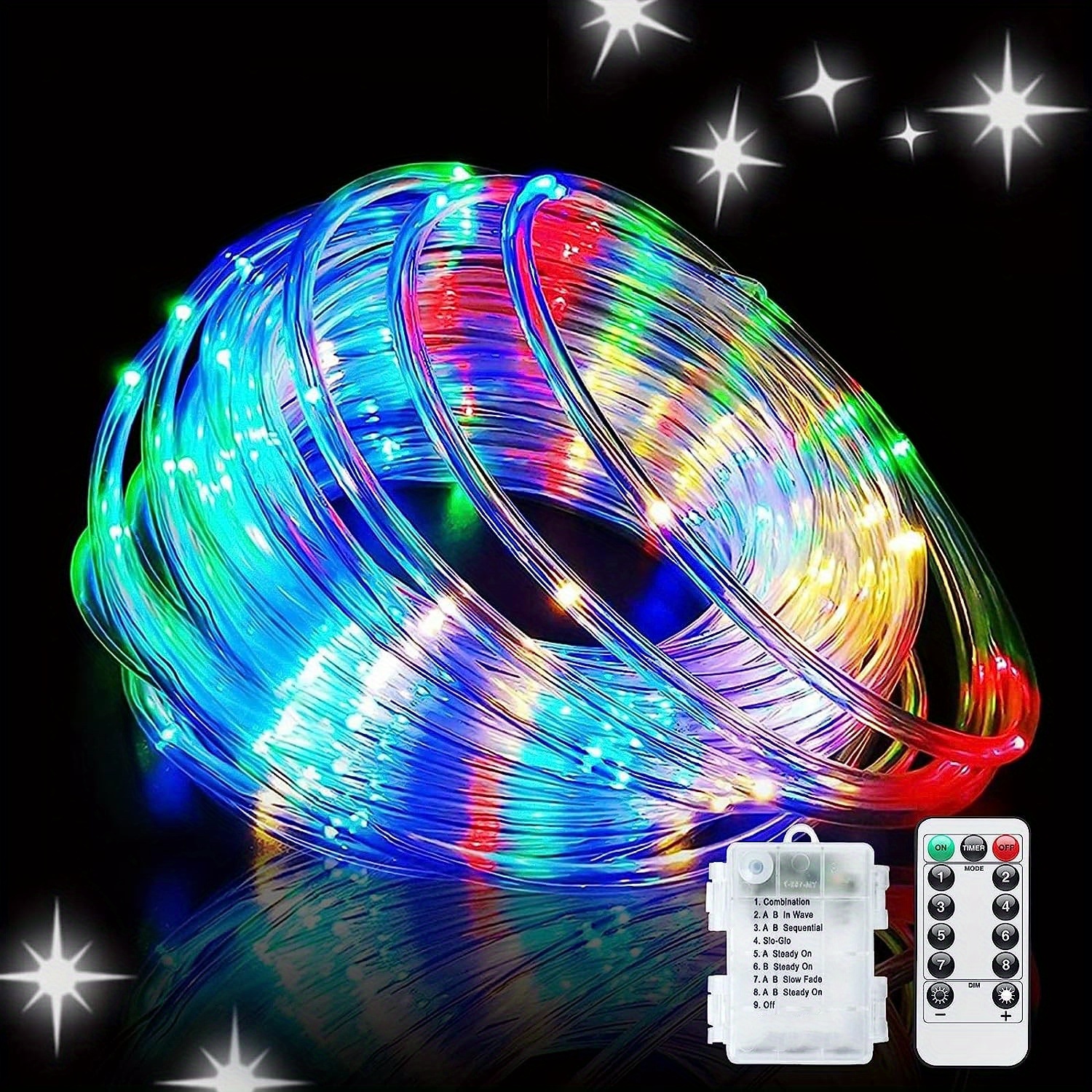 Camping Tent String Lights, 17 Colors 7 Flashing Modes LED Decorative Rope  Lights Battery Operated with Remote Control, Waterproof Camping Tent Light