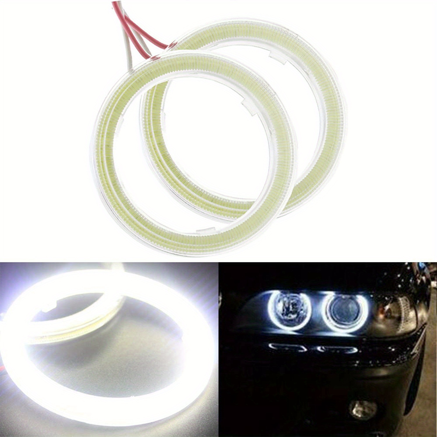 KaiDengZhe Universal-LED-Nebelscheinwerfer, 6,3 cm, 12 V, 10 W, weiße  COB-Halo-Angel-Eye-Ringe für Motorrad-Scheinwerfer, Auto, Tagfahrlicht