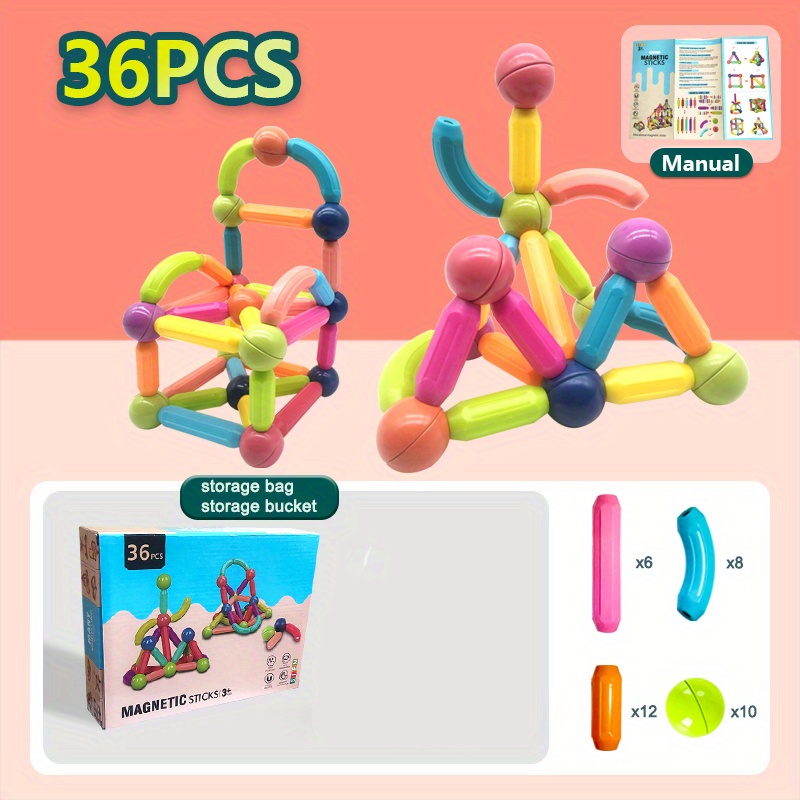 AVERYSHOP Juego de 64 varillas magnéticas, bolas magnéticas y varillas de  bloques de construcción magnéticos, juguetes Montessori para niños  pequeños