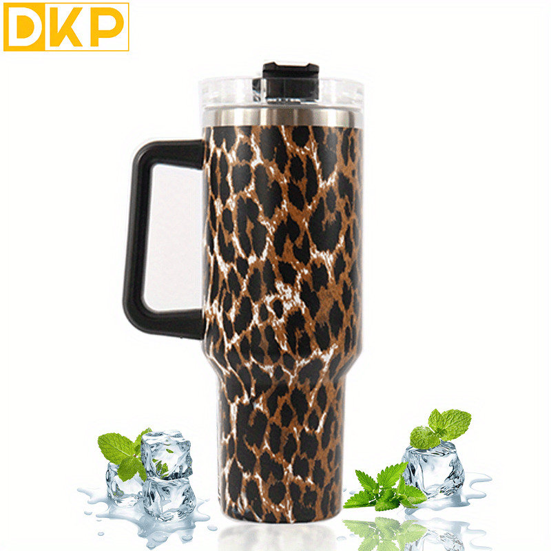 40oz tumbler cup with handle cheetah insulated stainless steel